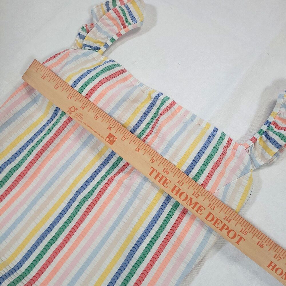 J crew Striped Seersucker Swimsuit 1pc 12 Rainbow Stretch Flutter Sleeves Preppy - Picture 5 of 12